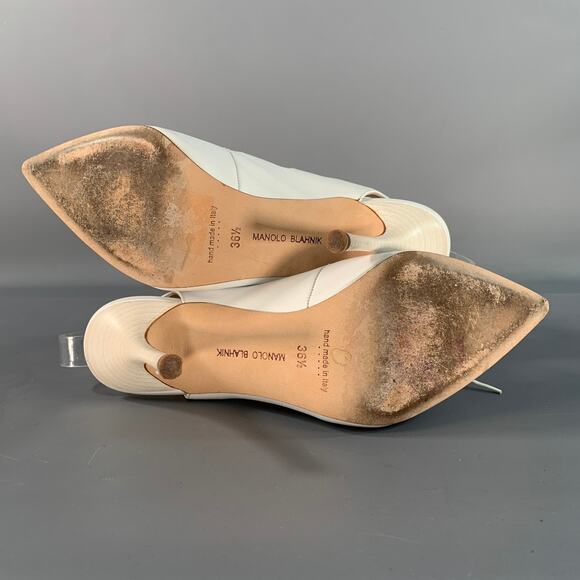 MANOLO BLAHNIK Size 6.5 White Leather Laced Pumps - Picture 6 of 7